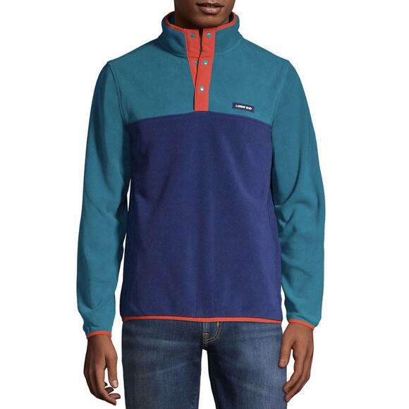 NEW Lands' End Mens Heritage Fleece Snap Neck Pullover Large Colorblock Comfort - Picture 3 of 8